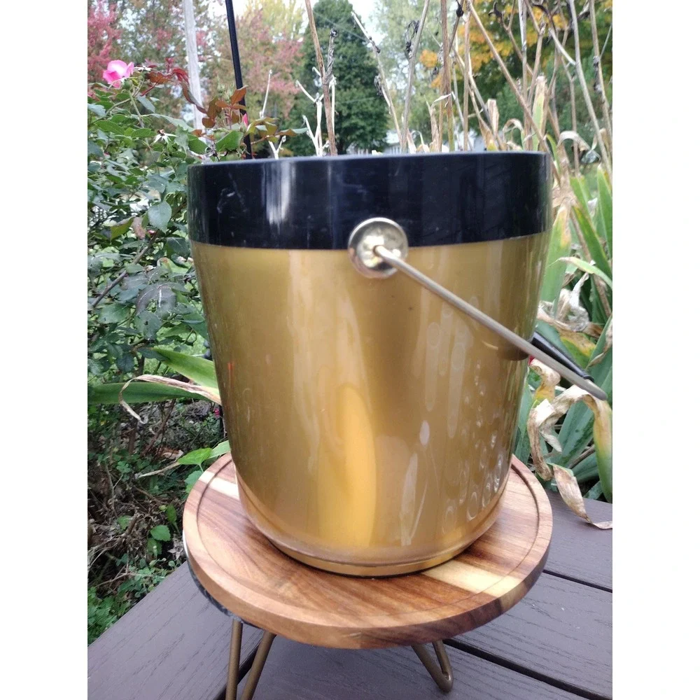 Vintage West Bend Thermo-Serv ice bucket Black and Gold with handle